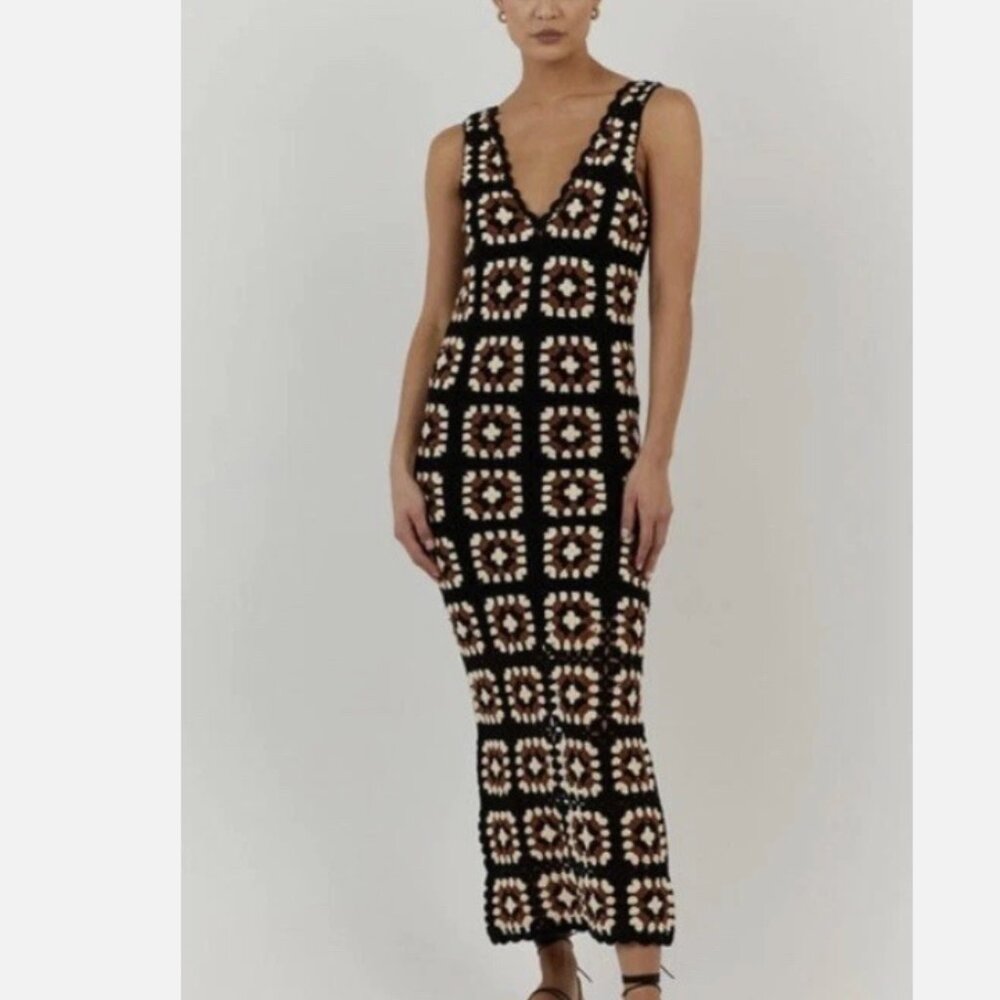 CLOVER MULTI COLOUR V CROCHET DRESS - XS
